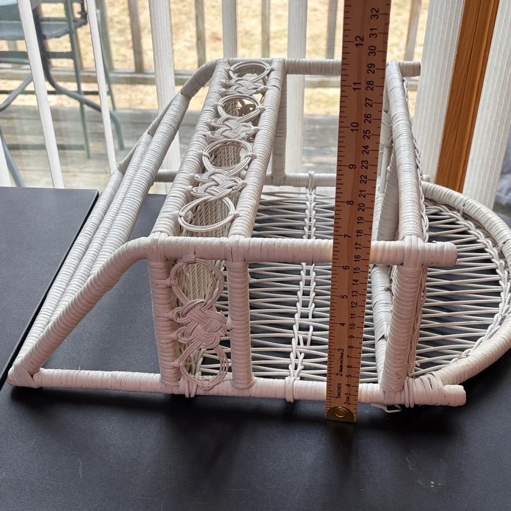 Wicker Wall Shelf Rack - White Boho Accent